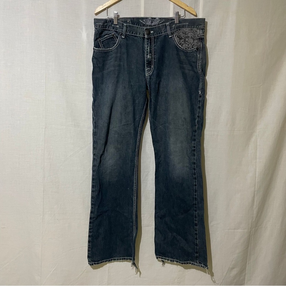 Affliction Men’s Skull Pocket Jeans 38x34 Dark Wash Bootcut USA/Mexico